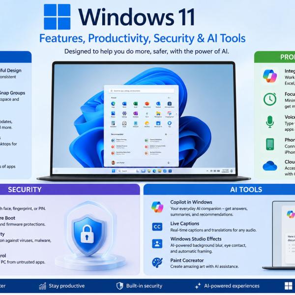 Windows 11: Features, Productivity, Security & AI Tools